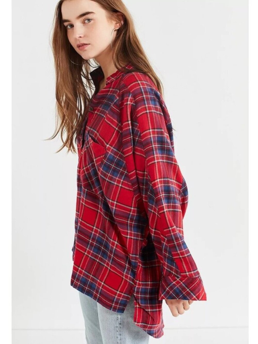 UO/BDG Brendan Cosy Flannel Oversized Button-Up Boyfriend Shirt - Size Small